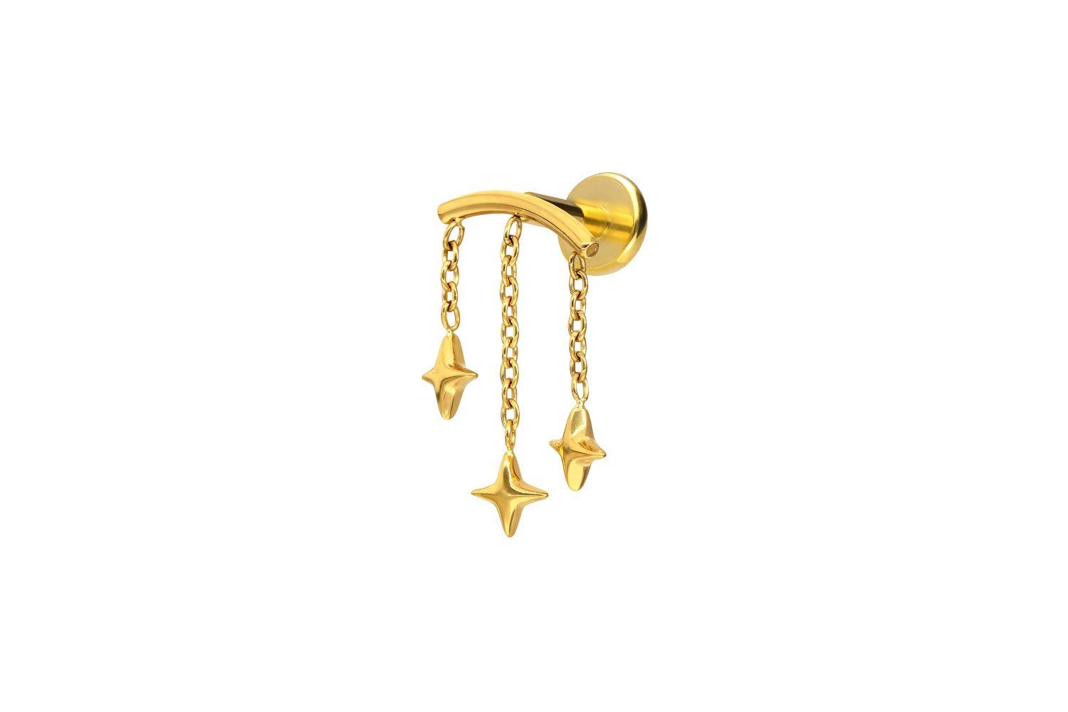 Titan Labret Piercing mit Push Fit BOGEN + 3 STERNE